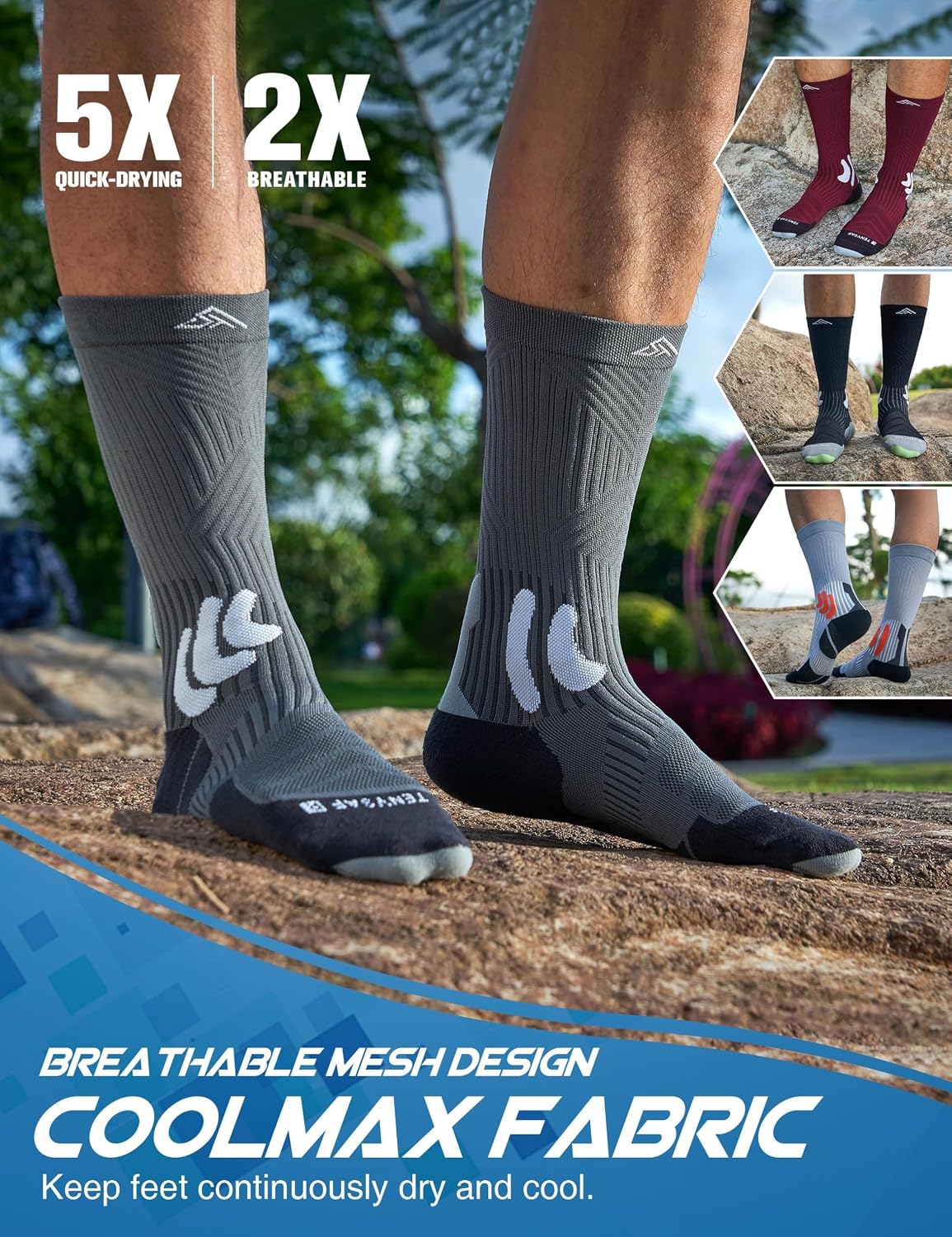 Detalle 2 de Lounwee Compression Running Socks for Men (Coolmax crew) with anti-blister cushioning