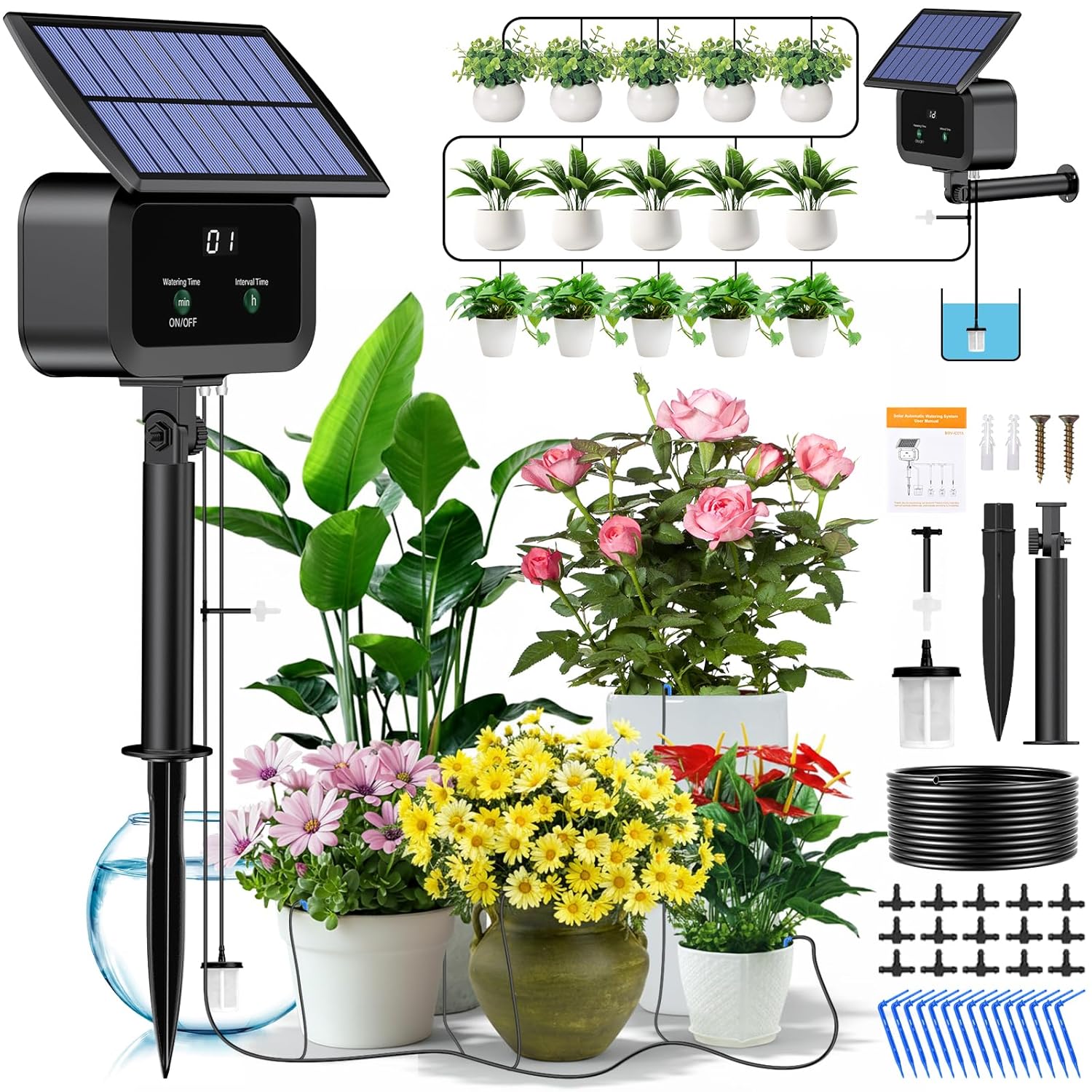 Detalle de Kit di Irrigazione Automatica Solar: irrigazione a tempo per piante in foto, balcone e giardino