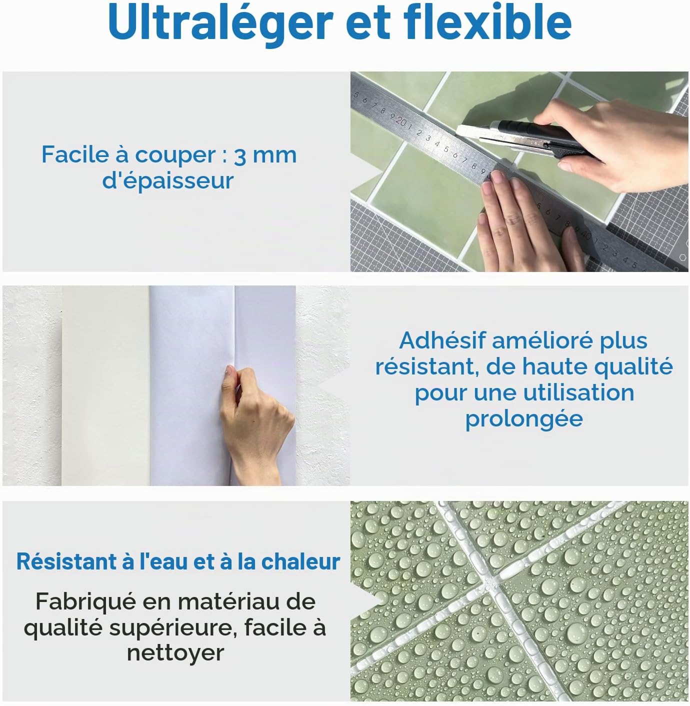 Detalle de COMSTICKC zelfklevende wandtegels, saliegroen PVC met 3D-textuur, 10 stuks