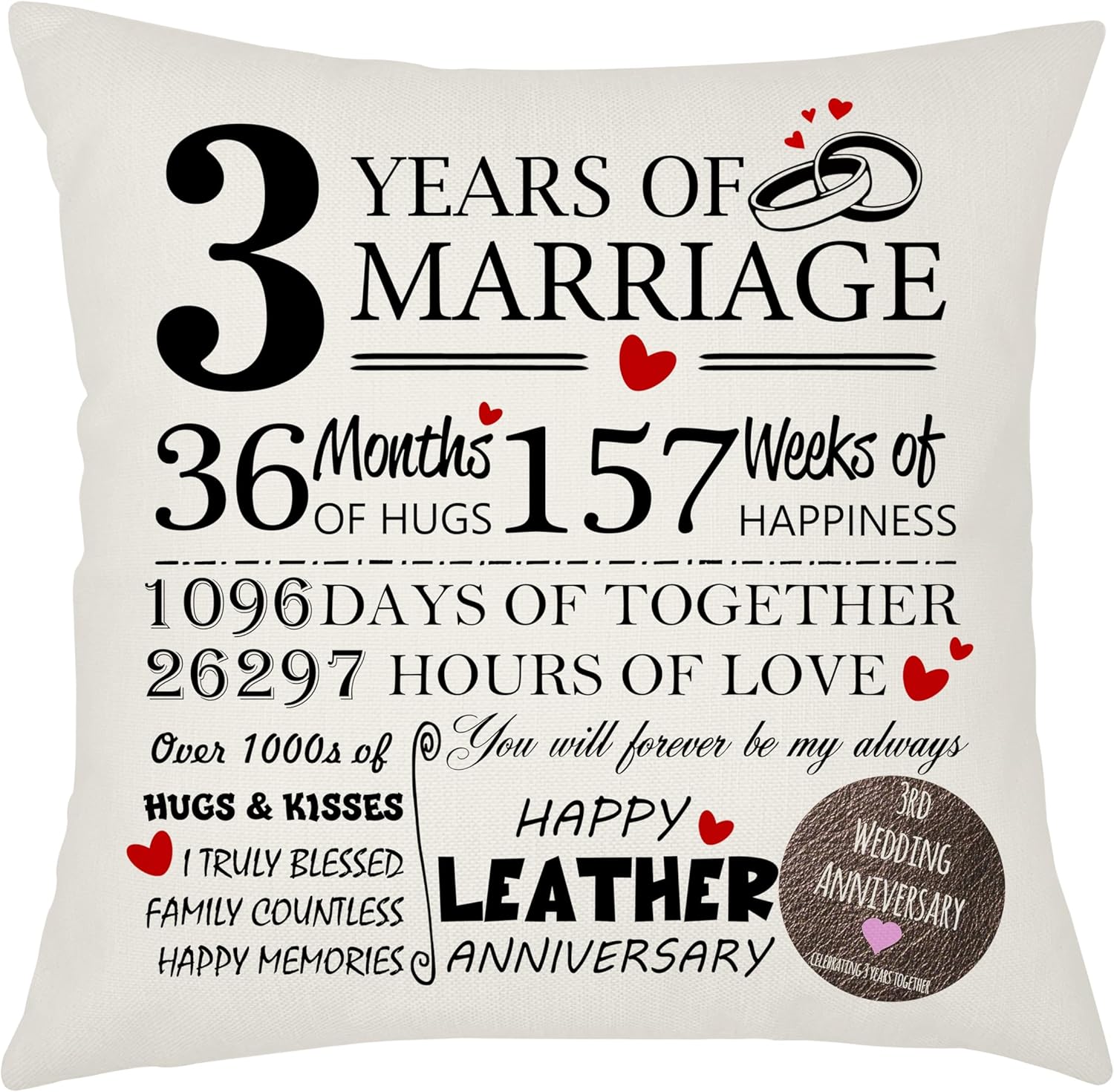 Thumbnail 5 de Weosan 5th Wedding Anniversary Wood Cushion Cover, 45x45cm (Pillow Case) – Keepsake Gift for Wife or Husband