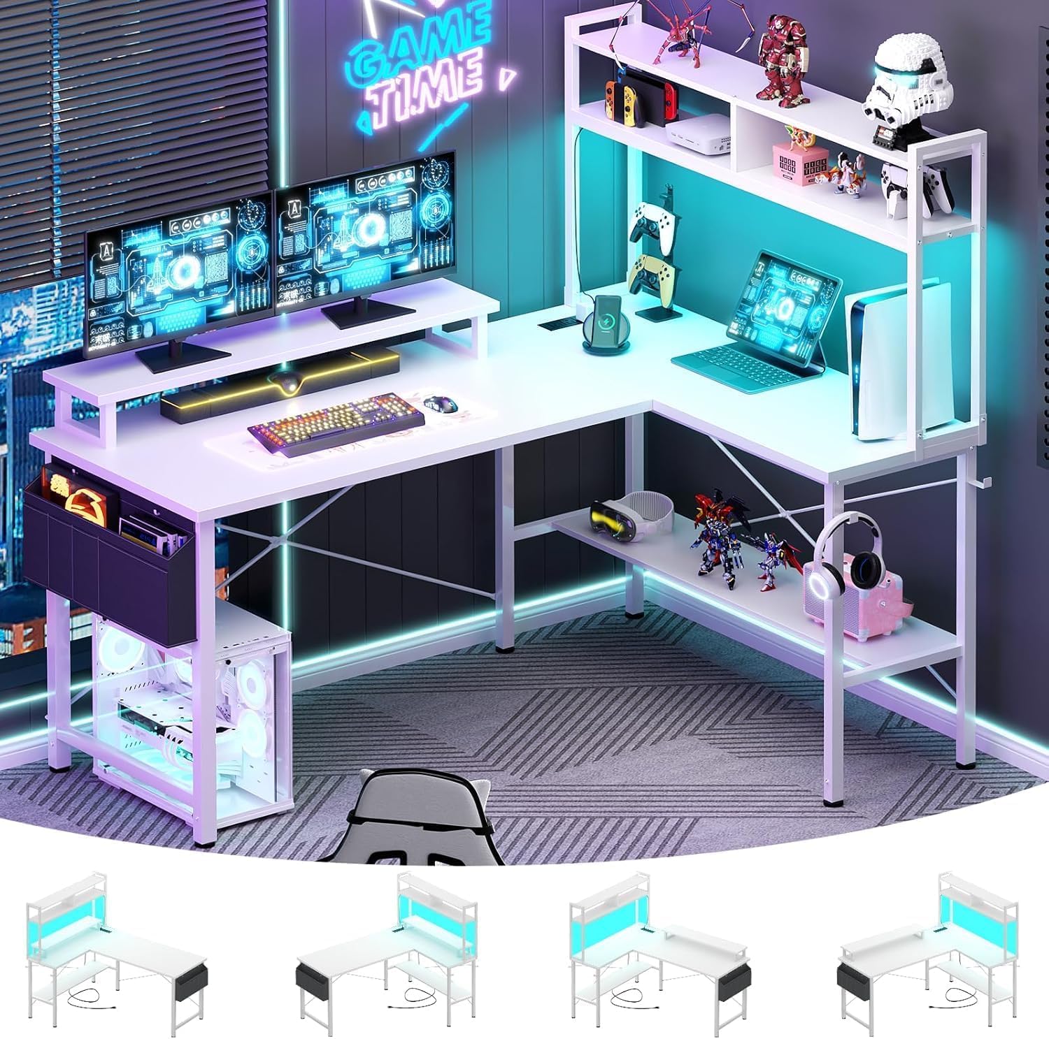 Thumbnail 6 de iSunirm L-Shaped Gaming Desk with LED Lights and Power Outlets