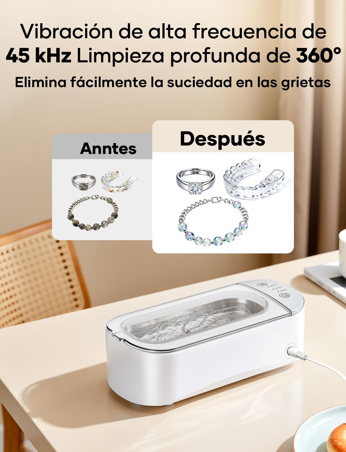 Detalle de Limpiador Ultrasónicos de Gafas de 450 ml, 3 Funciones de Temporizador — Vpcok Direct