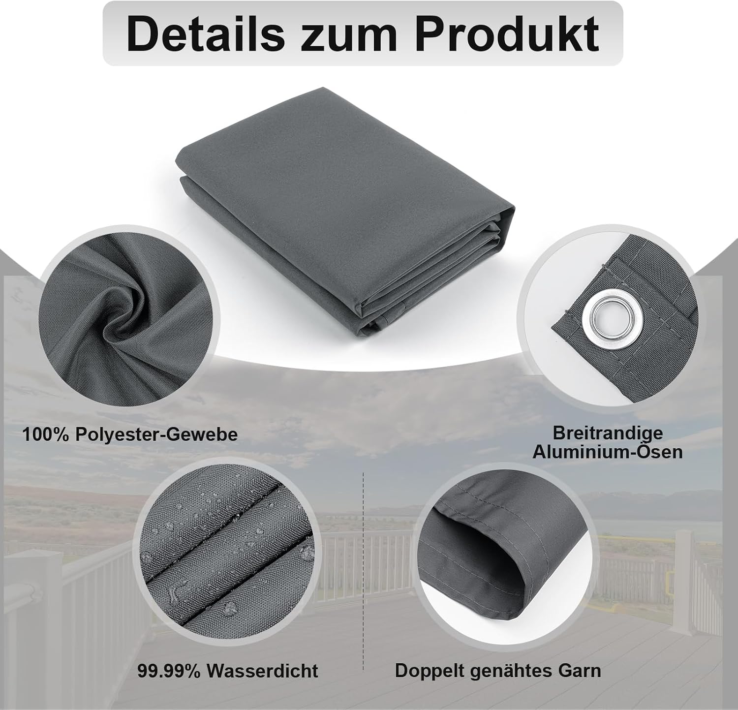 Detalle de AXT SHADE Balkon Sichtschutz Wetterfest 90x500 cm – Anthrazit