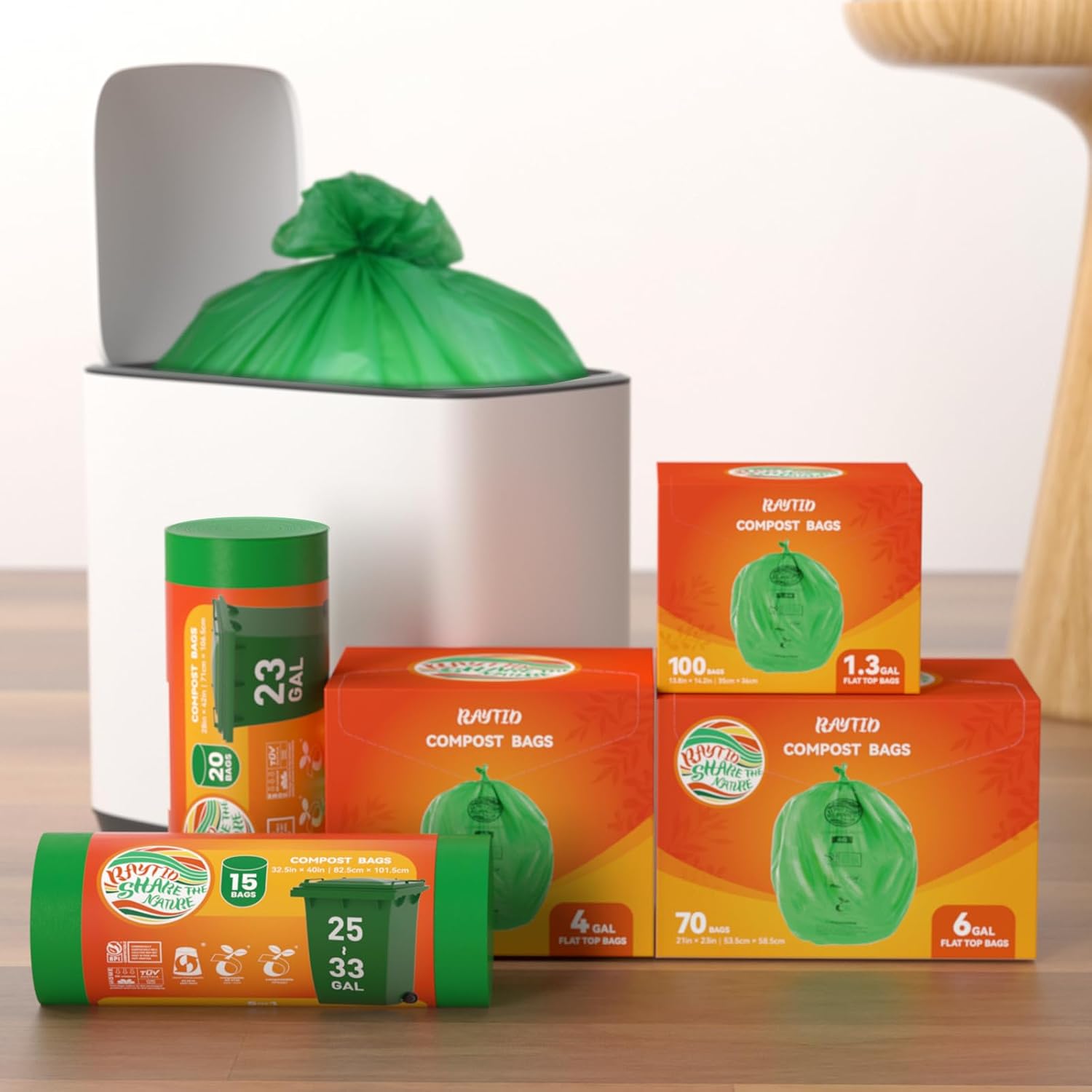 Thumbnail 5 de Compost Bags 1.3 Gallon, 100 Count — Compostable Small Trash Bags for Kitchen Countertop Bins