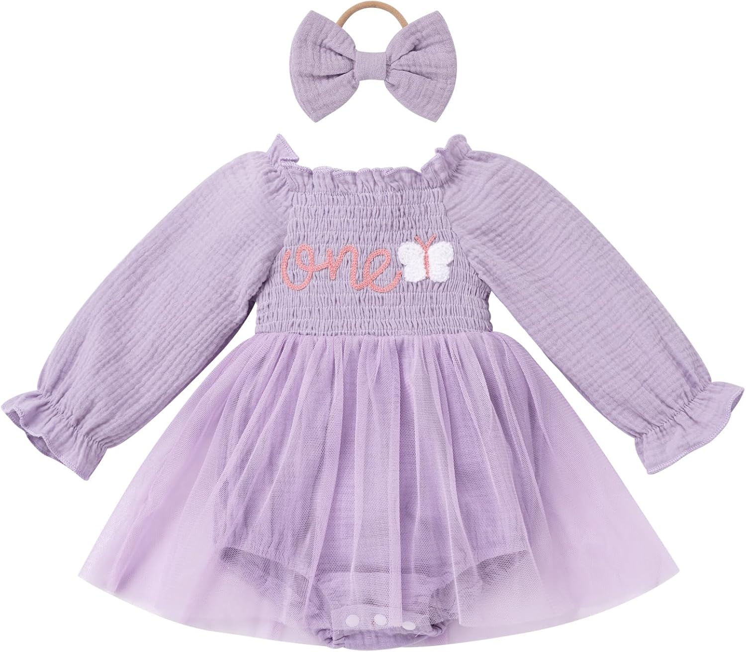 Thumbnail 6 de EFOGEP Baby Girls First Birthday Outfit: Princess Long Puff Sleeve Tulle Dress & Bowknot Headband 2-Piece Set