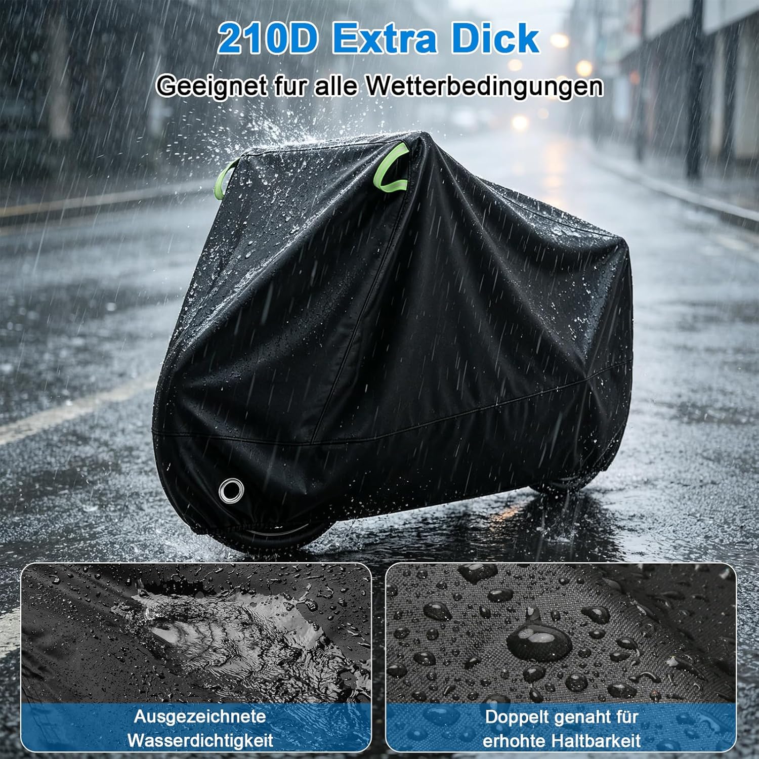 Detalle 2 de VAINDE 2er Set Fahrradabdeckung 200 x 110 x 70 cm – wasserdicht, 210D Oxford, mit Schlossloch