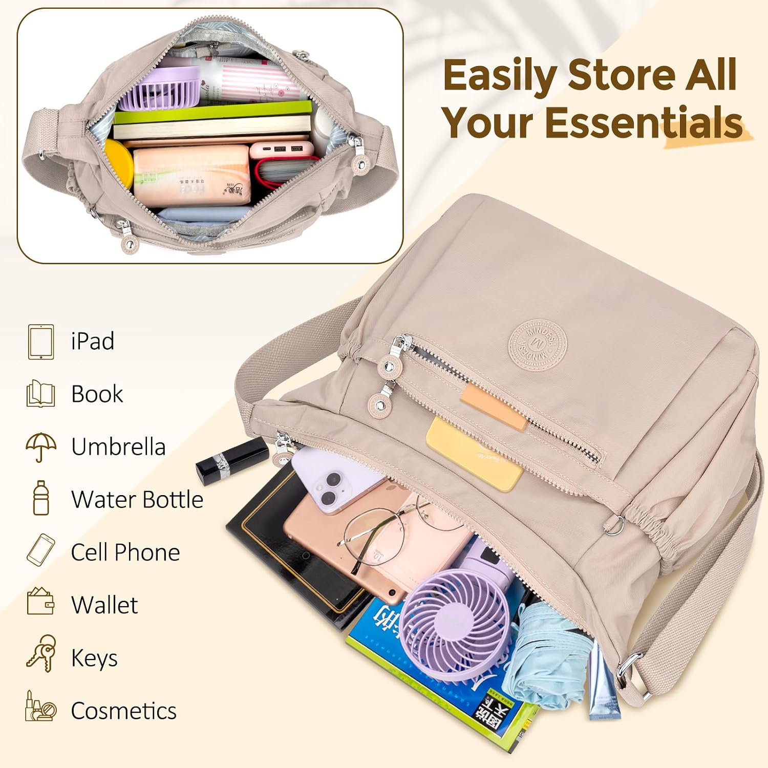 Thumbnail 3 de WACCET Borsa a Tracolla da Donna – Grande, Impermeabile, Multi‑tasche