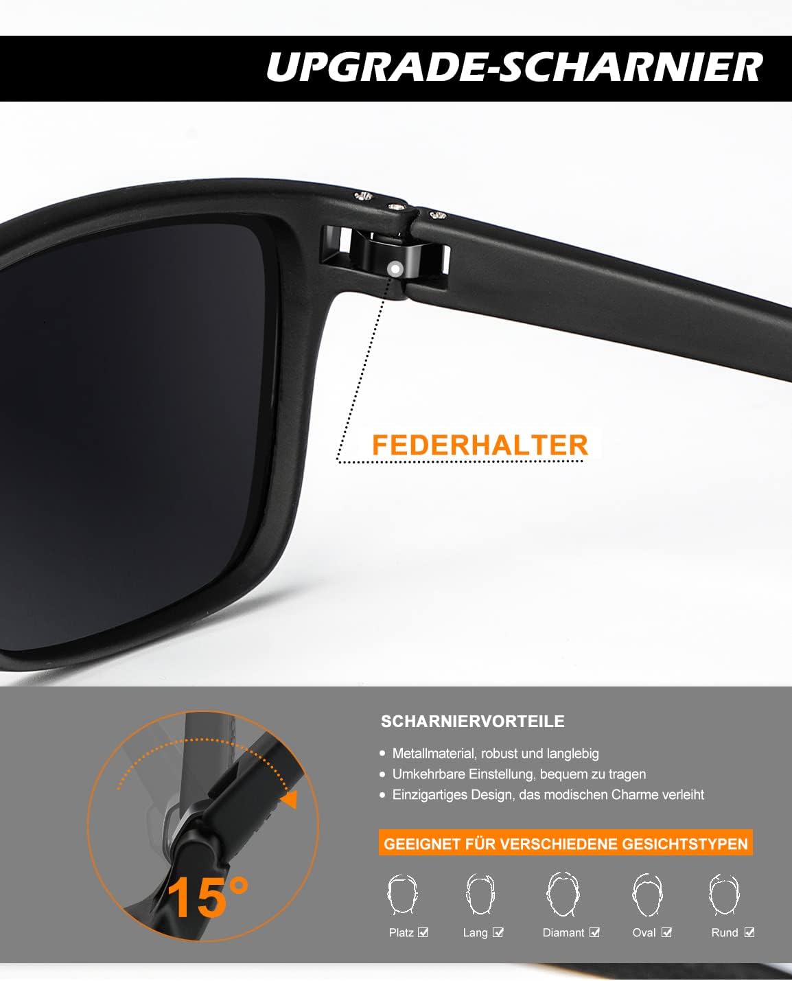 Thumbnail 3 de HENGOSEN Sonnenbrille Quadrat Polarisierte UV-Schutz – Herren & Damen, leichtes Kunststoffrahmen-Design
