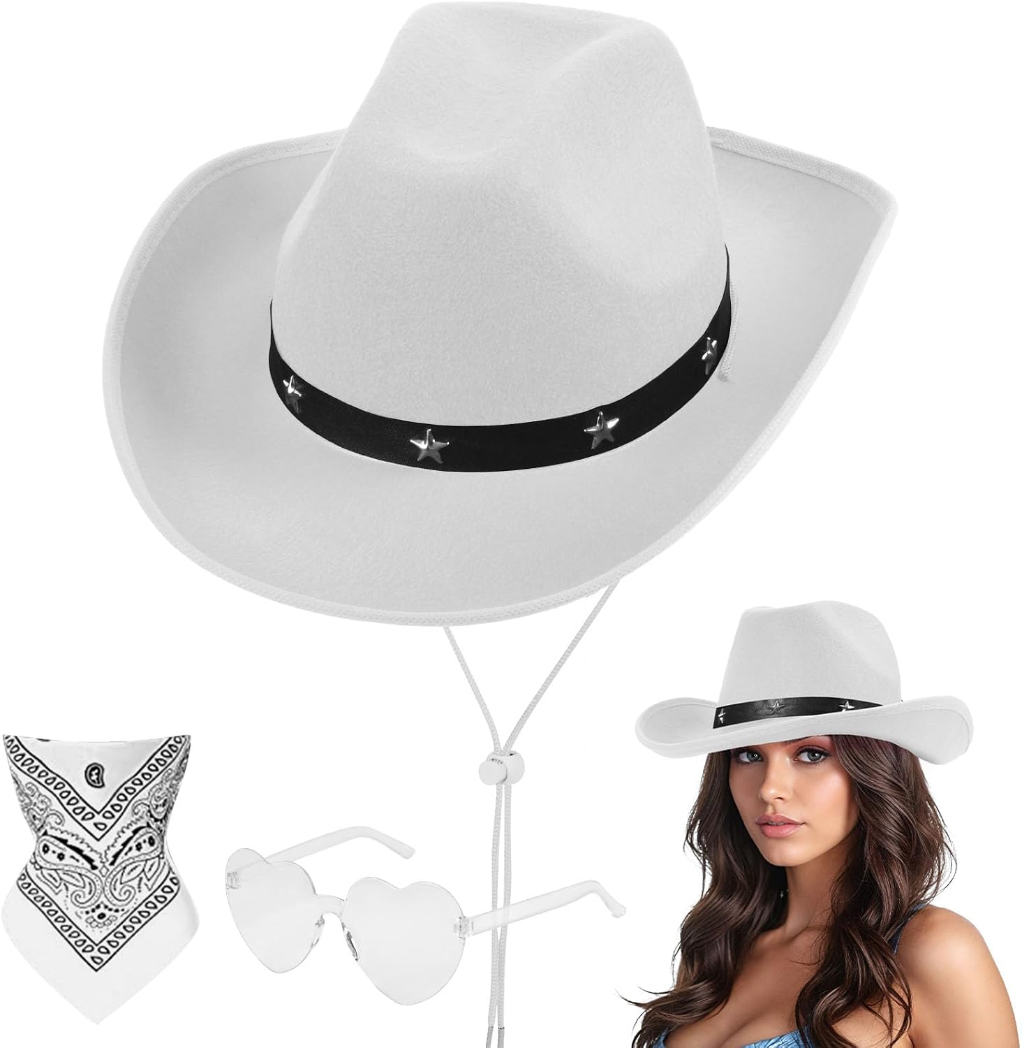 Aomig Cowboy Western hatt för vuxna med solglasögon och bandana