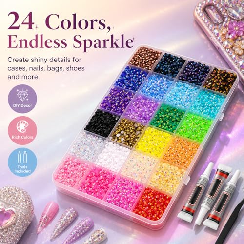 Thumbnail 6 de SwanQueen 24 Colours Bedazzling Kit with Glues, Rhinestone Set for Crafts & Nails