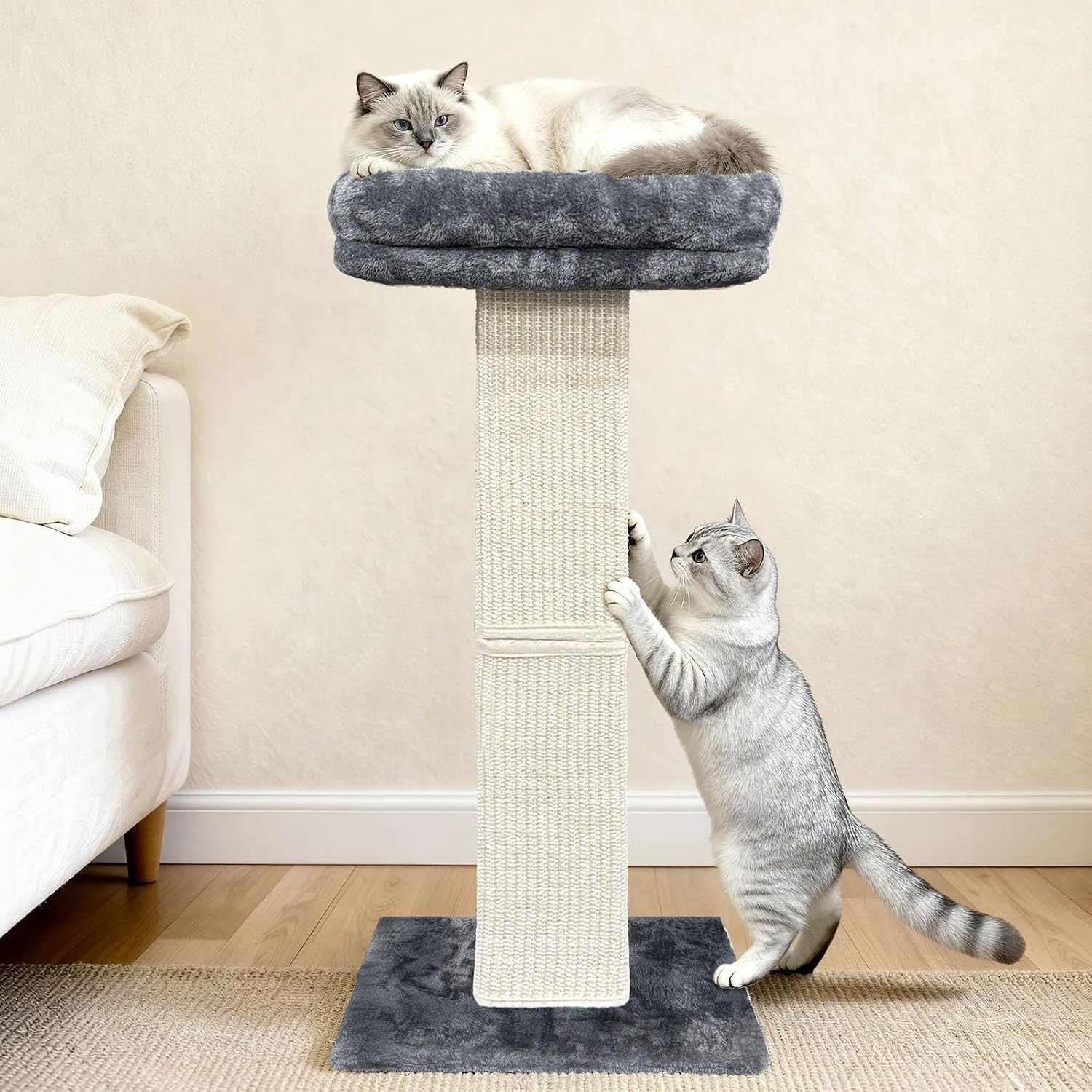 Detalle de AGYM Kratzbaum für Katzen, 81,3 cm – vertikaler Kratzbaum mit erhöhtem Bett, Sisal- und Teppich-Kratzoberfläche, grau
