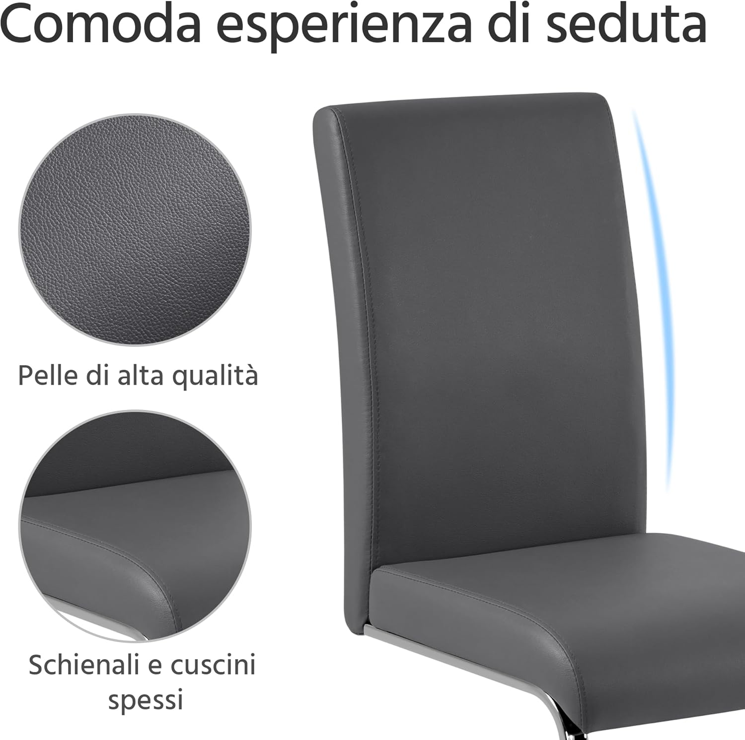 Thumbnail 4 de Yaheetech Set 2 sedie sala da pranzo imbottite 10 cm con schienale alto e gambe a U, grigio scuro