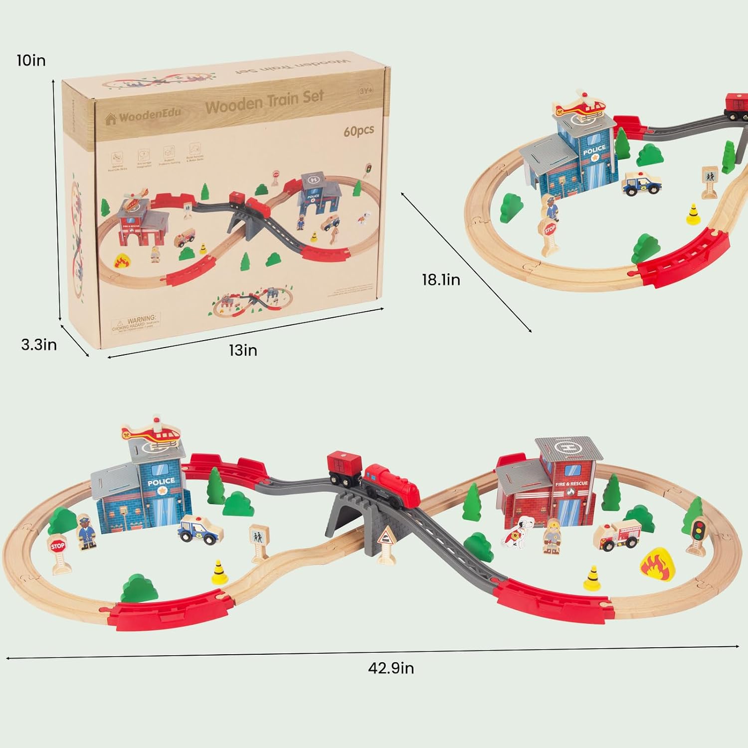 Detalle de WoodenEdu 60-Pc Train Set ⚙