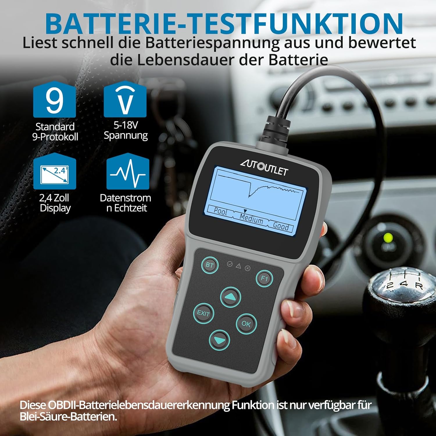 Thumbnail 4 de AUTOUTLET OBD2 Diagnosegerät mit Bluetooth – OBD-EOBD Scanner für 10 Modi & 10 Sprachen