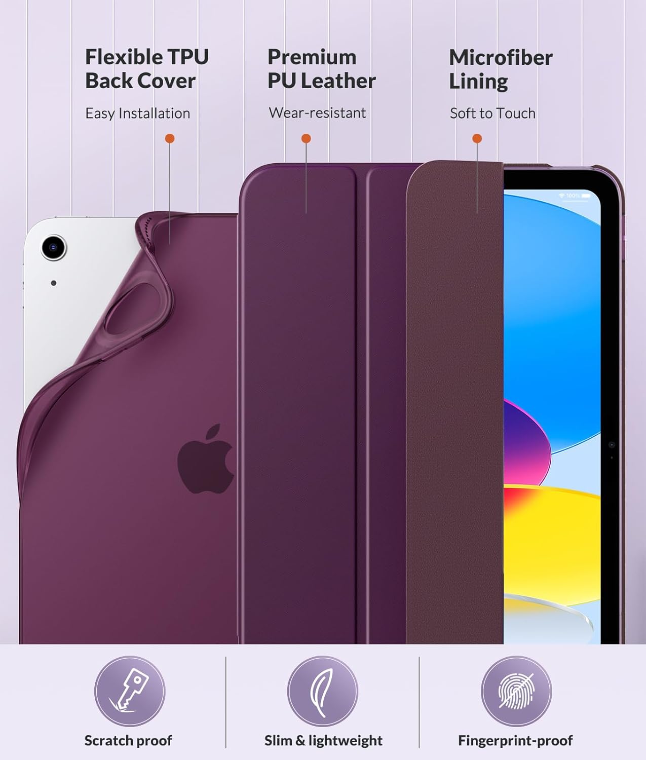 Thumbnail 3 de MoKo Case for New iPad (A16) 11th Gen / 10th Gen 2022 – Dark Purple