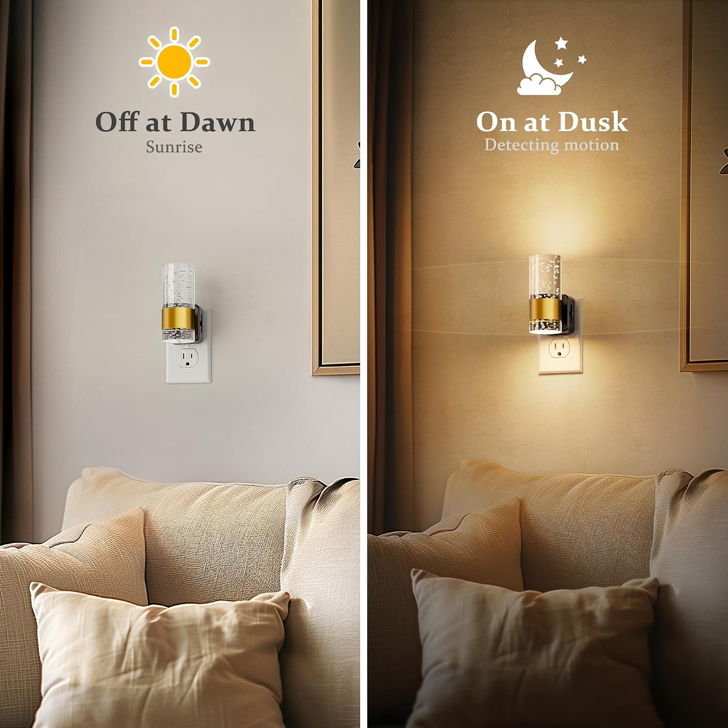 Detalle de JandCase C-GY19702US-2 Plug-In LED Night Lights, 2-Pack, 3000K, Dimmable