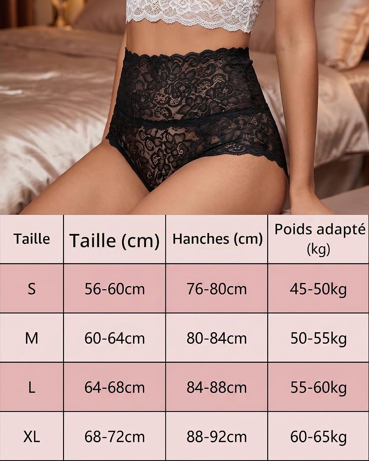 Detalle 1 de FINETOO set van 5 kanten damesondergoed met hoge taille, naadloos, S-XXL