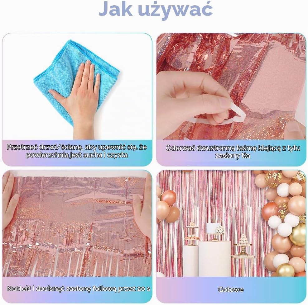 Detalle de Alaoo 4755107 zasłona lametta różowe złoto, 2 sztuki do dekoracji
