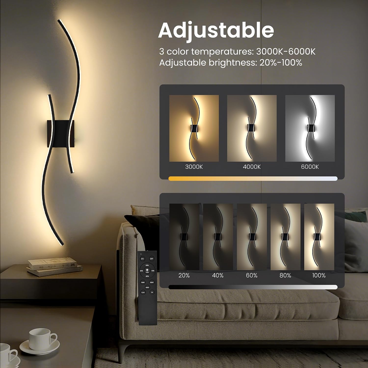 Thumbnail 2 de AUDERWIN 10000mAh Rechargeable Wall Sconces, Set of 2, Black, 3CCT