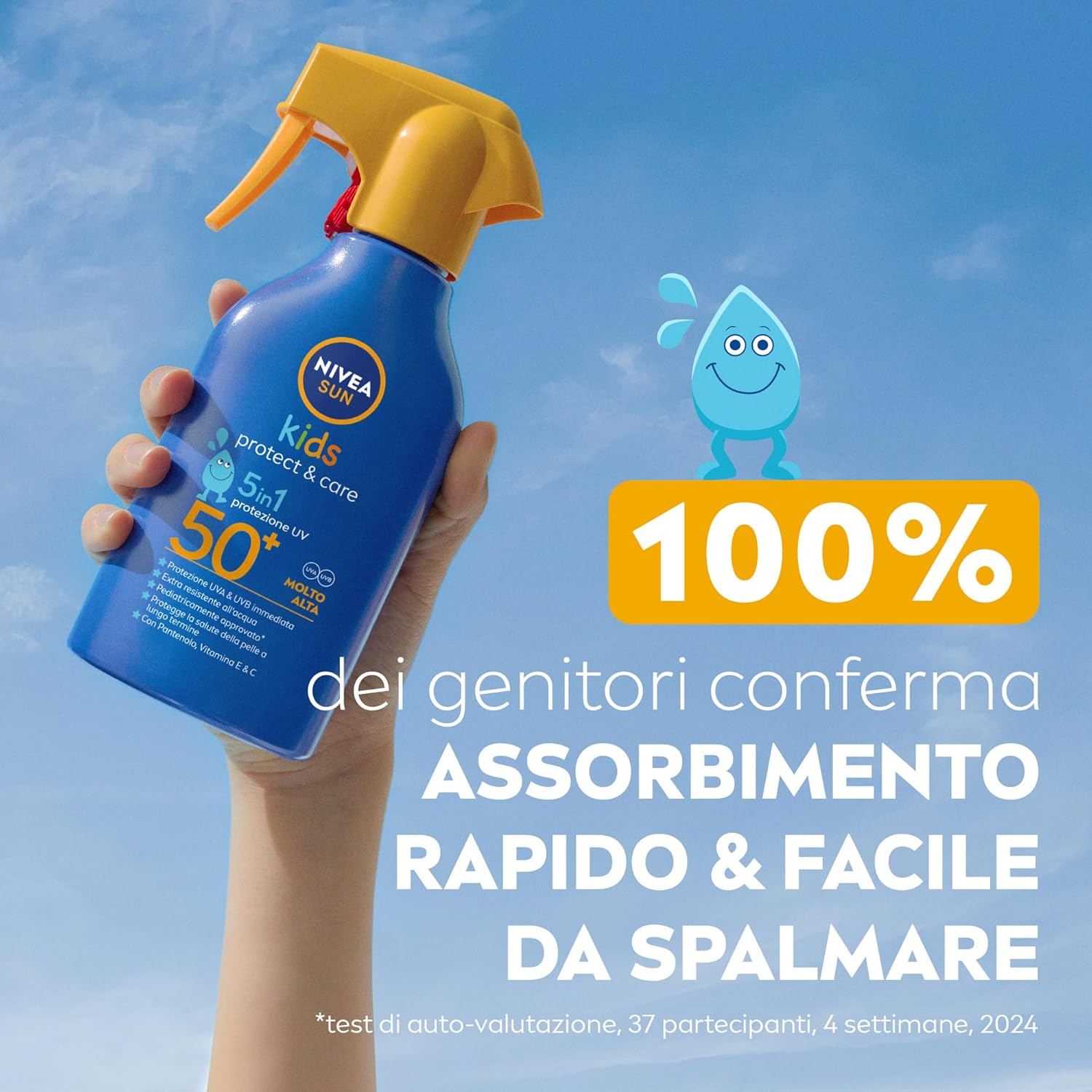 Detalle de NIVEA SUN Kids Maxi Spray Protect & Care SPF 50+ 270 ml: protezione solare affidabile per bambini dalla pelle sensibile