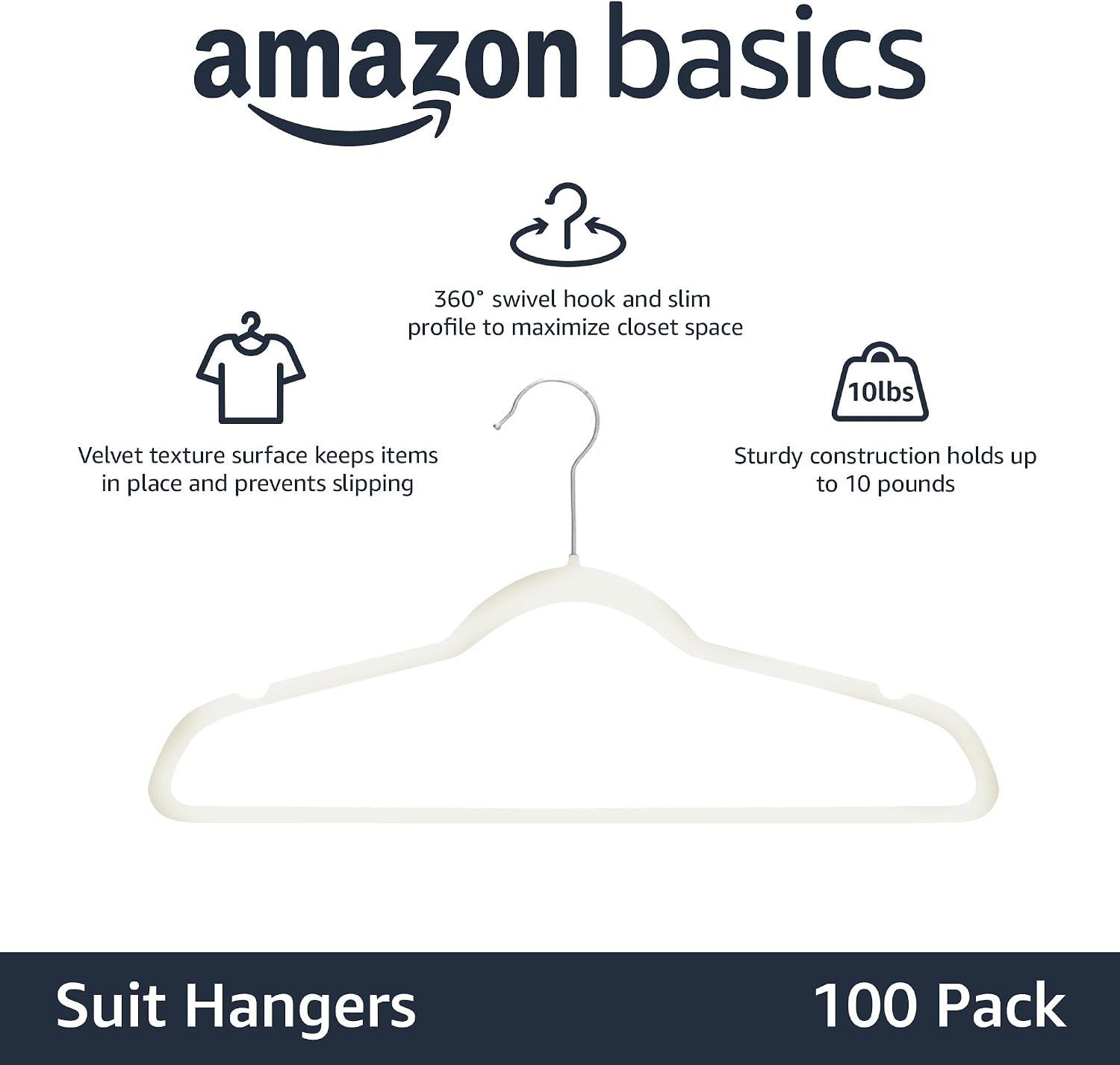 Detalle 2 de Amazon Basics wąskie wieszaki na ubrania, antypoślizgowe, 100 sztuk