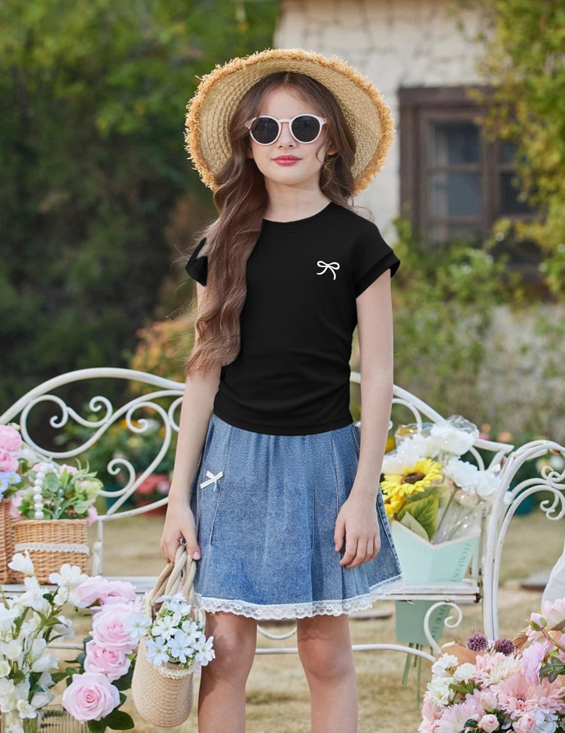 Thumbnail 2 de Arshiner Mädchen T-Shirts Sommer Schleifendruck – Tailliert, Kurzarm, Rundhals