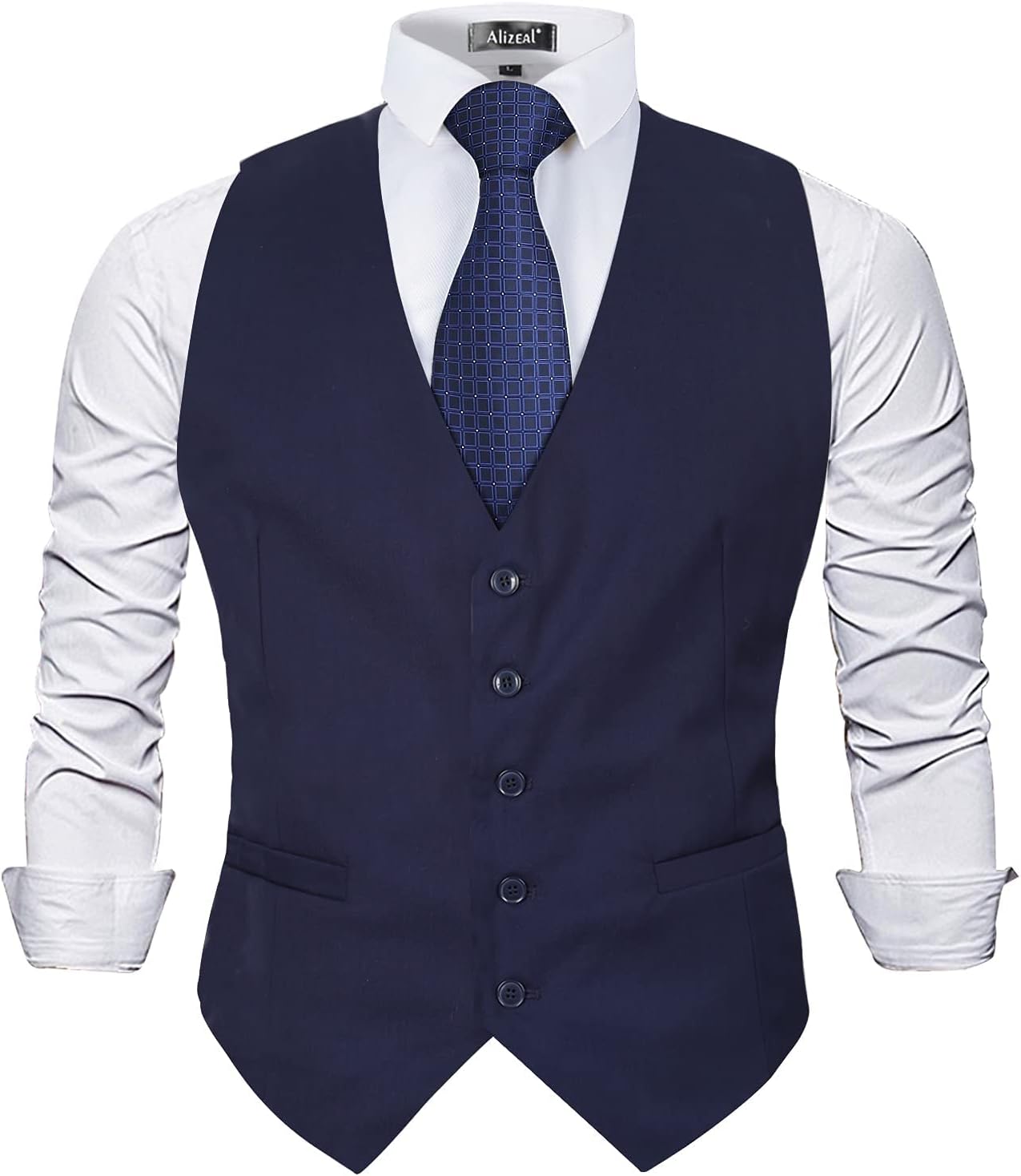 Detalle 2 de Alizeal Men's Classic Solid Colour Business Suit Vest – Regular Fit
