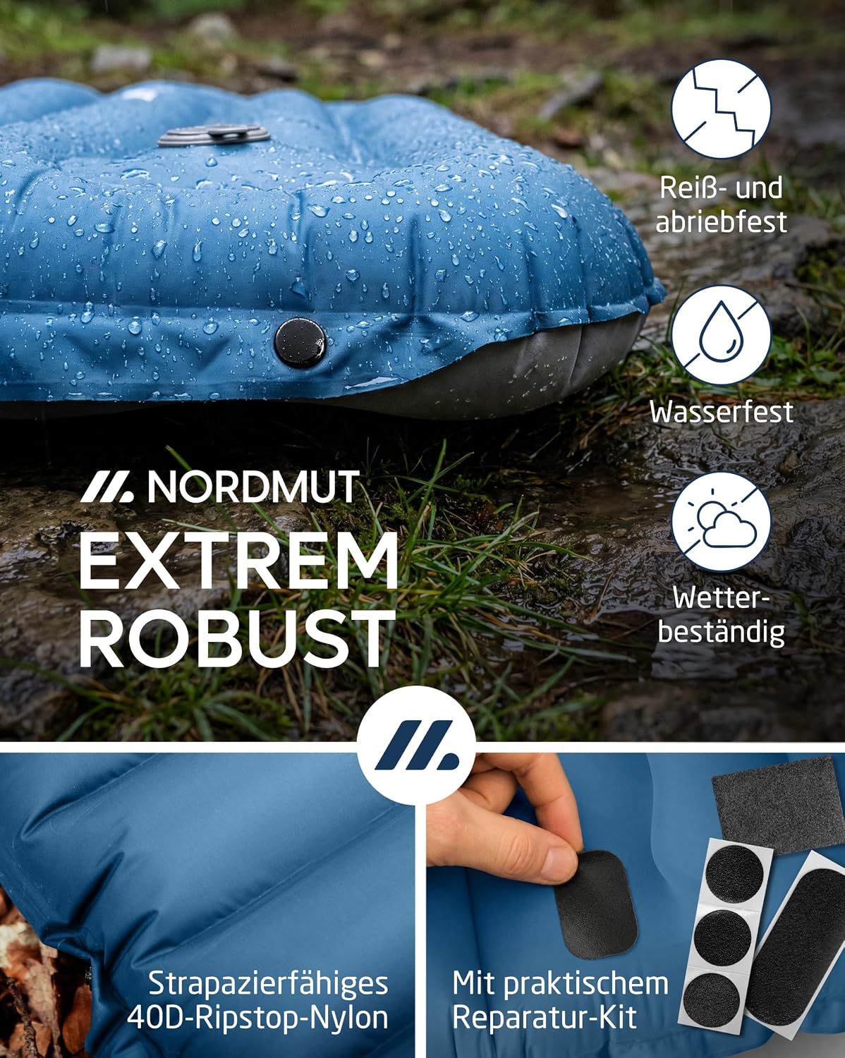Detalle 2 de NORDMUT Isomatte Schnellaufblasend mit integrierter Fußpumpe 10 cm – ultrakomfortable Campingmatratze