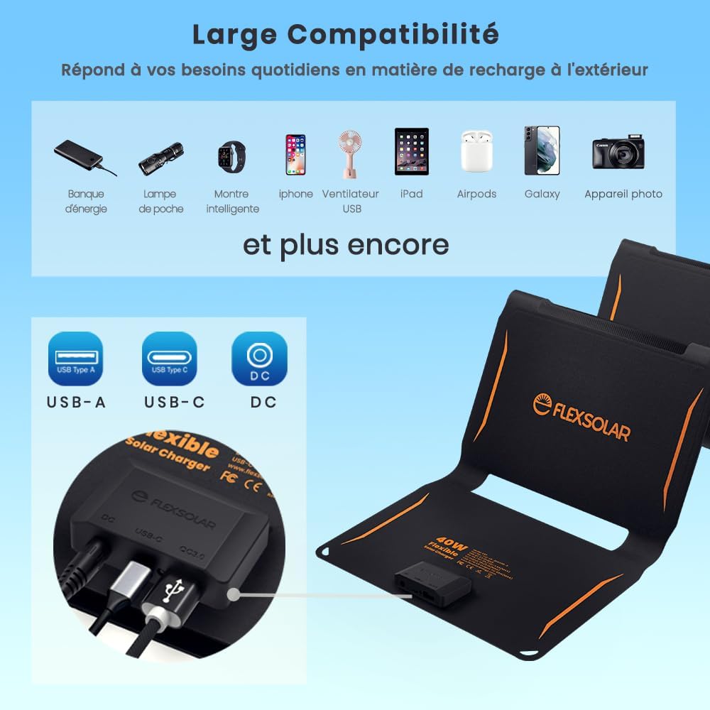 Detalle 2 de FlexSolar Chargeurs Solaires Portables 40 W