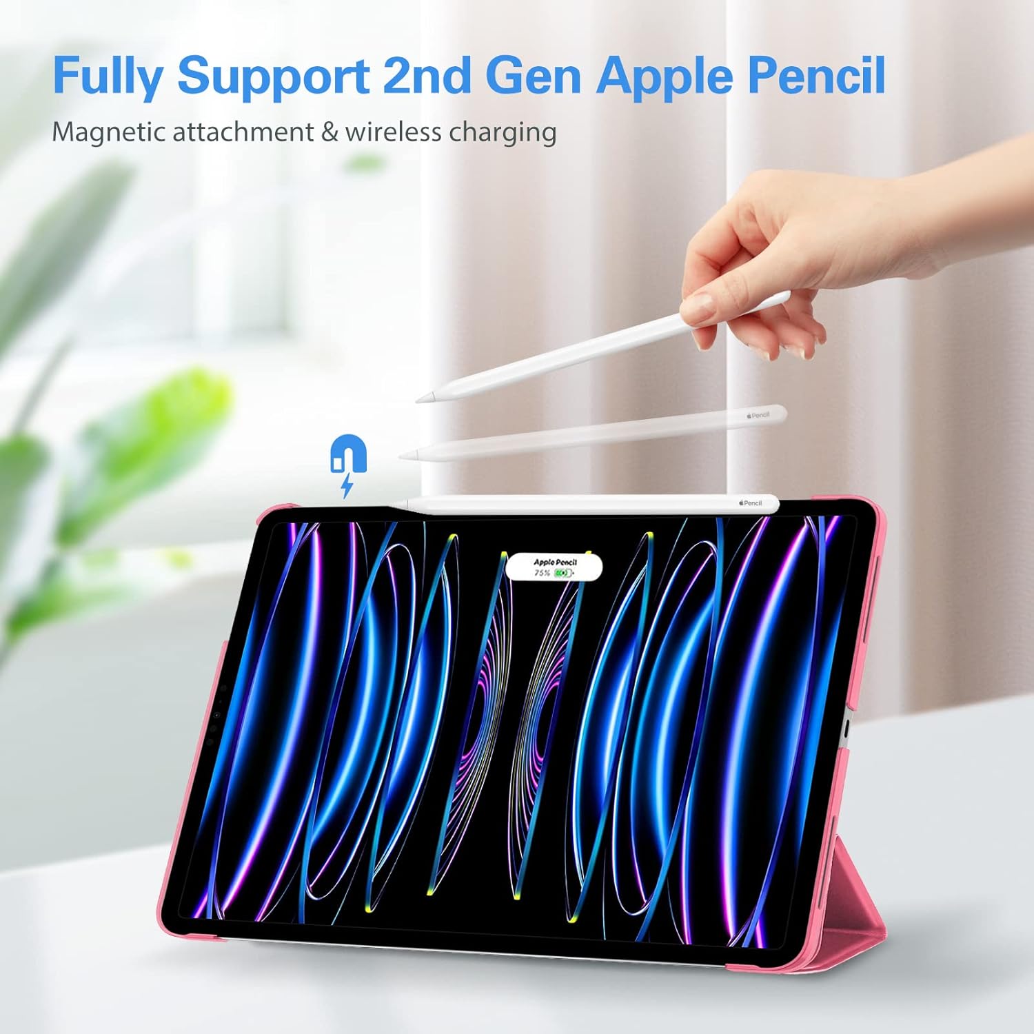 Detalle de ProCase Hülle für iPad Pro 11 Zoll 2022/2021/2020 (4/3/2. Gen) – Dreifach Falt Schutzhülle mit Standfunktion, Smart Case Cover, Melonenrosa