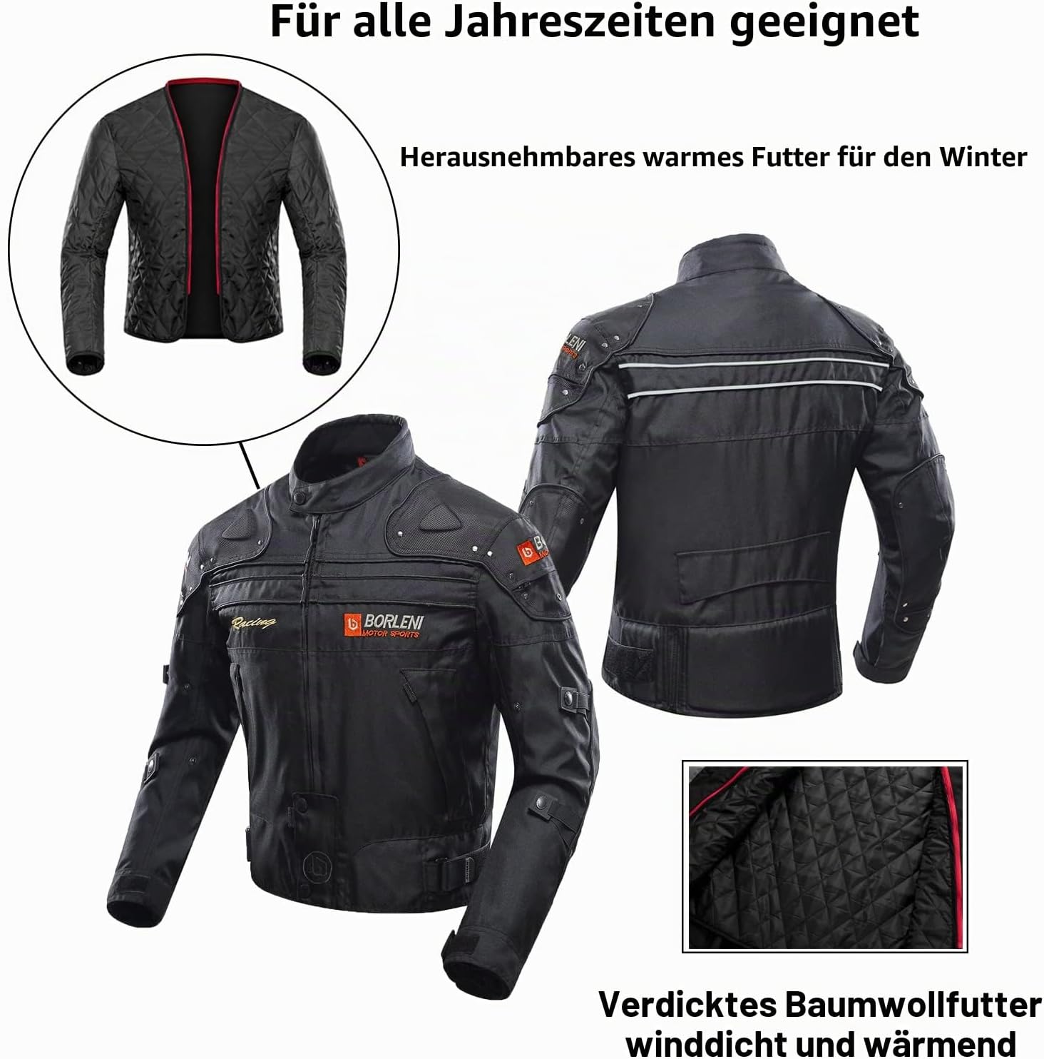 Thumbnail 3 de BORLENI Motorradjacke Herren Winddicht XXL