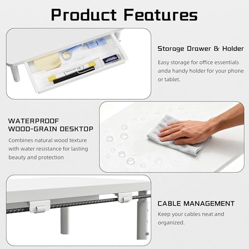 Thumbnail 5 de ETHU Monitor Stand Riser with Storage Drawer – White, 3 Height Settings