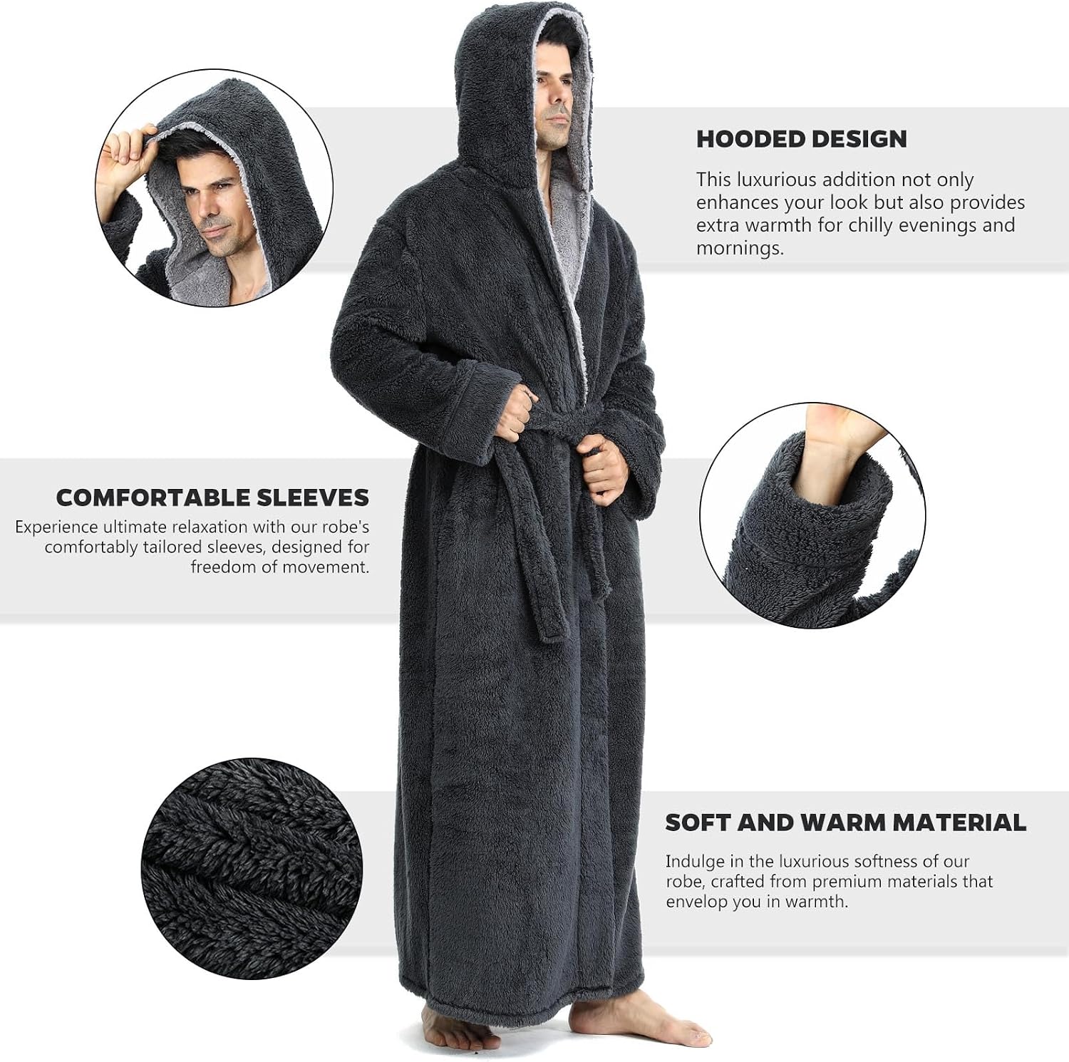 Thumbnail 2 de Hellomamma Men's Hooded Robe, Polyester Flannel