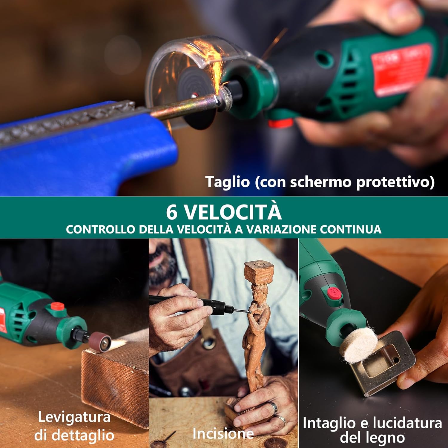 Detalle de HYCHIKA 170W Utensile Rotante con Albero Flessibile e Kit da 173 Accessori – Potenza e Versatilità per il Fai-da-te