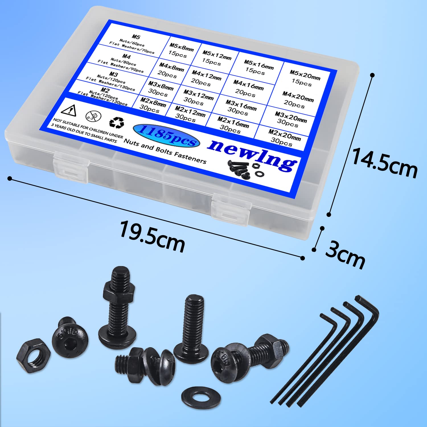 Thumbnail 4 de Set viti e dadi con rondelle 1180 pezzi in acciaio al carbonio M2–M5 (nero) – kit pratico per riparazioni domestiche e officina