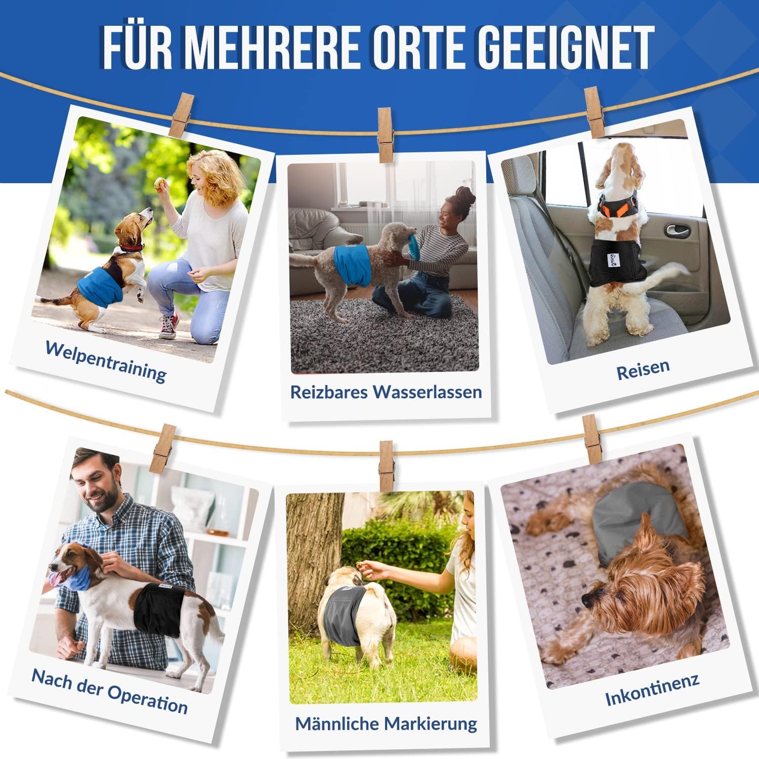 Detalle de SlowTon Hundewindeln für Rüden, 3 Stück – waschbare, wiederverwendbare Windelhöschen mit starkem Befestigungssystem