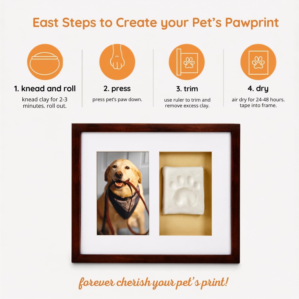 Detalle de Pearhead Pawprints Wall Frame voor hond of kat met klei-afdrukset, espresso