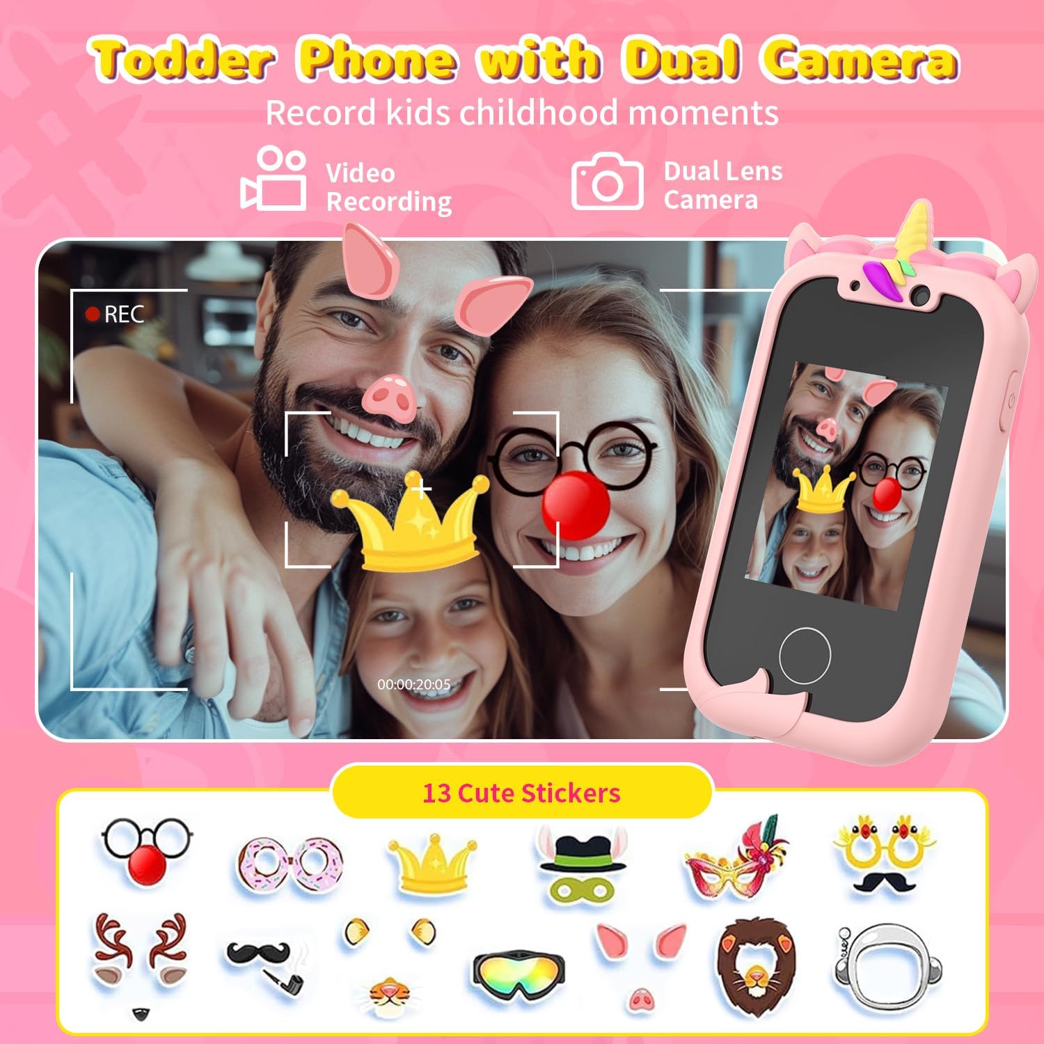 Detalle de Ashfly Kinder Handy – 2,4" Spielzeugkamera mit Dual-Kamera, Spielen und Musik