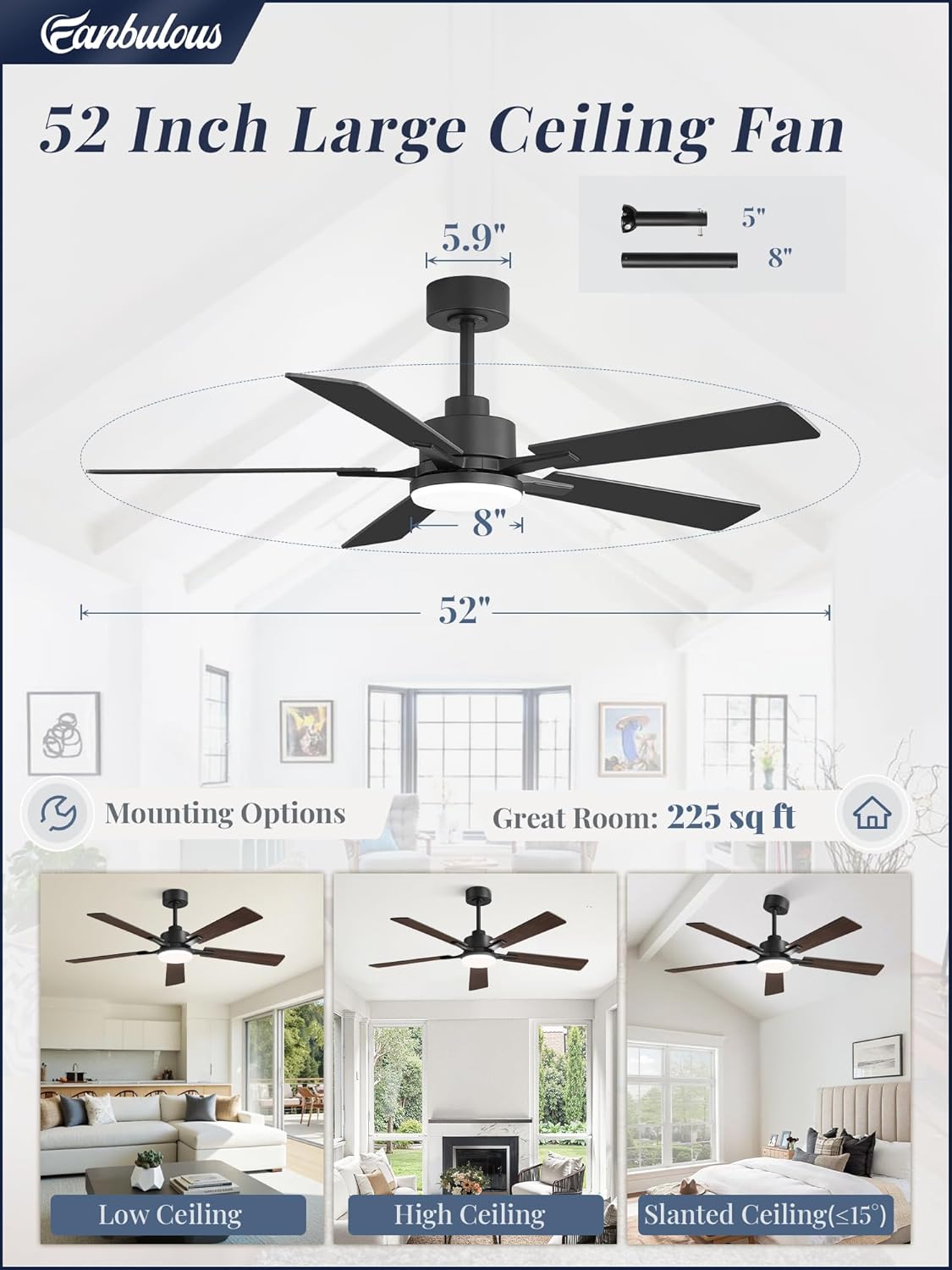 Thumbnail 6 de Fanbulous DQ52 52-Inch Ceiling Fan with Light, App Control and Reversible Blades