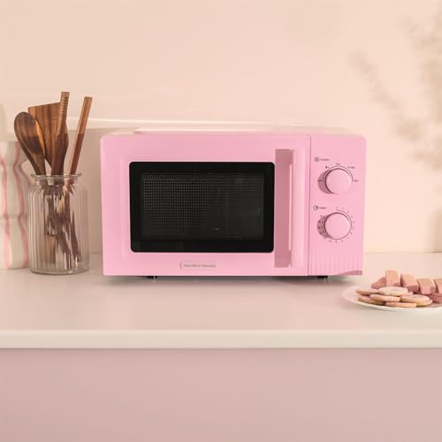 Detalle de Hamilton Beach HBMX20F Microwave – 20L, 800W, Flamingo Pink (Manual Dial)