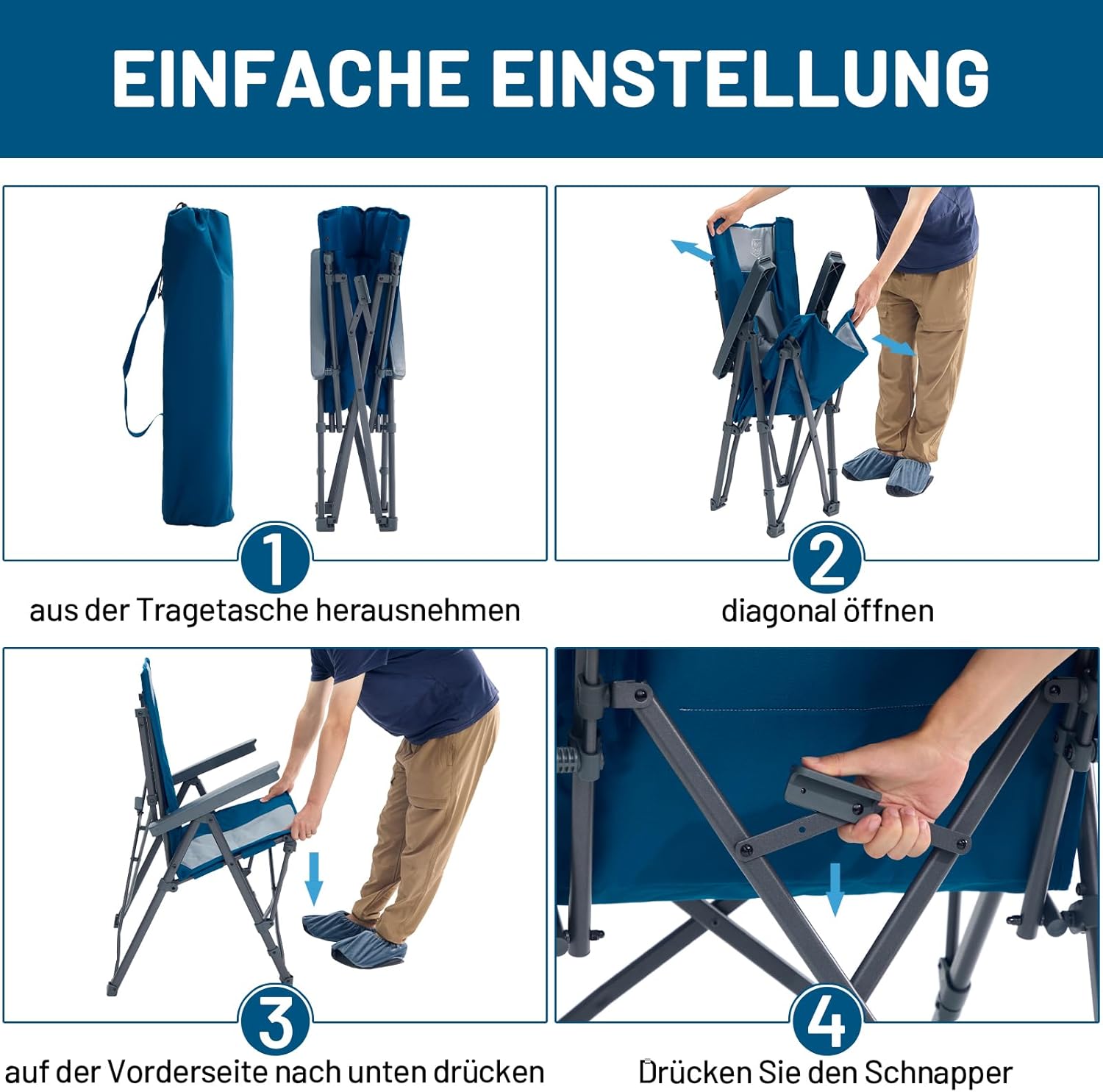 Thumbnail 6 de TIMBER RIDGE Campingstuhl Faltbar – belastbar bis 260 kg, verstellbare Rückenlehne, gepolstert, inkl. Tragetasche