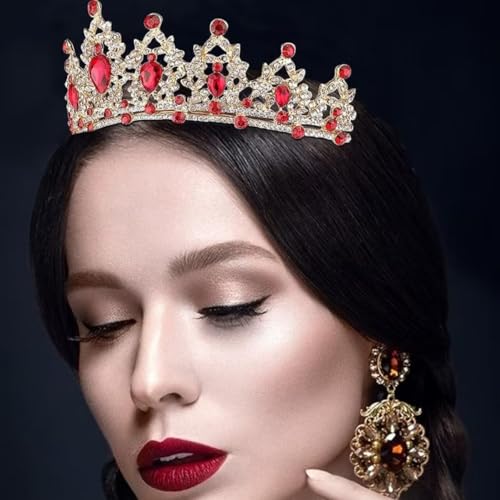 Detalle 2 de HPMAISON tiara de corona con cristales rojos y diseño de hojas