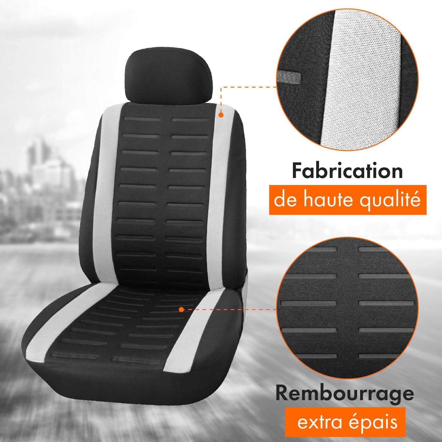 Detalle de Upgrade4cars Housses de Siège de Voiture Universelles – Noir et Blanc, Pack 5