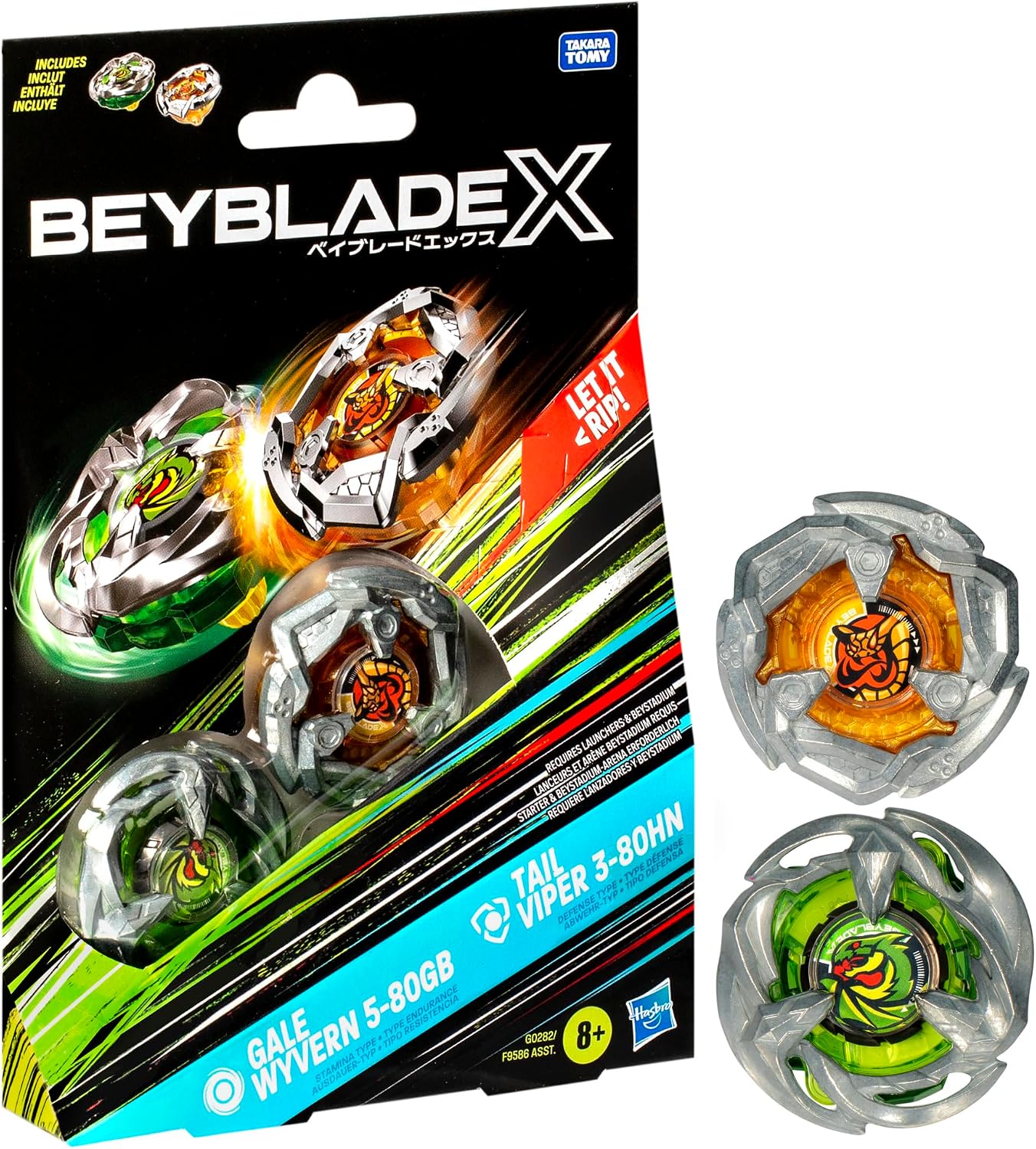 Detalle de Hasbro Beyblade X Gale Wyvern 5-80GB i Tail Viper 3-80HN, zestaw 2 bączków