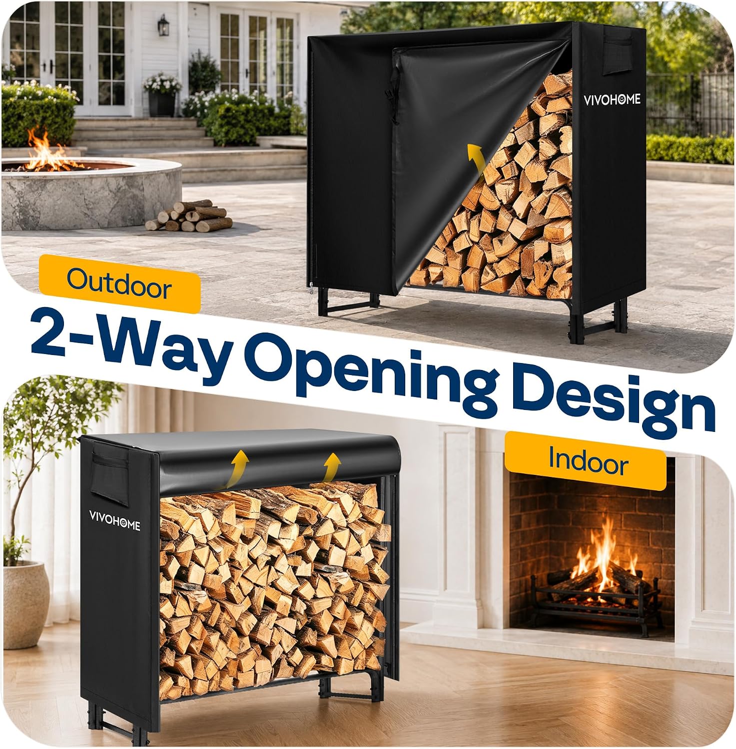 Detalle de VIVOHOME VH284 4-Foot Outdoor Firewood Rack Cover, 600D Oxford, Black
