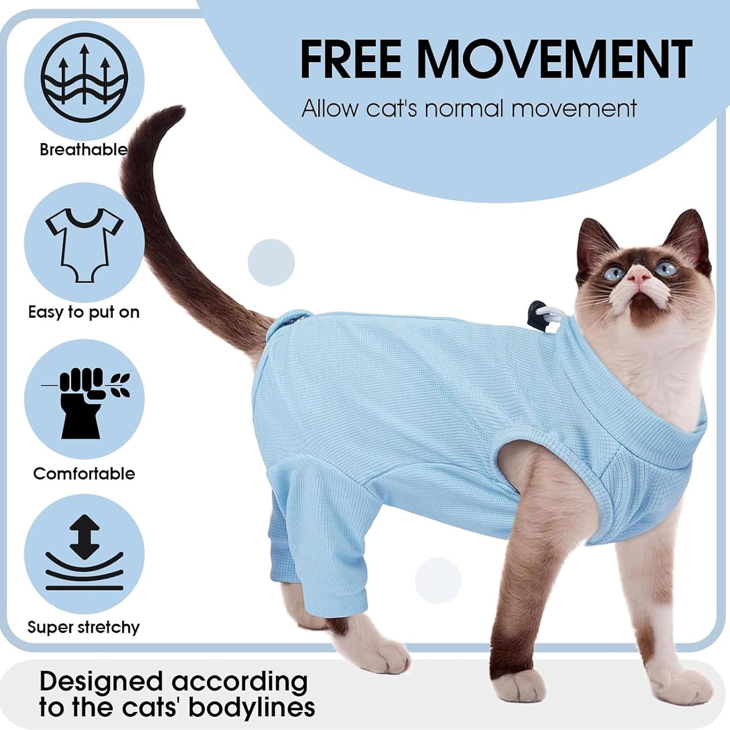 Detalle de OUOBOB Cat Recovery Suit with Hind Legs – Breathable post-surgery onesie for abdominal wounds