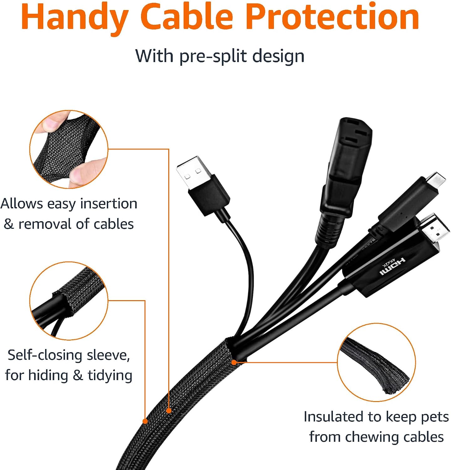 Detalle 2 de Amazon Basics Easy-Cut Cable Tidy Tube (3 m) for Cable Management, Black