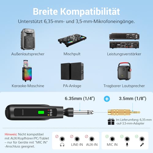 Detalle de TONOR TW-220: 2,4G Dual-Mikrofon-Kabelloses Set – Wiederaufladbare Funkmikrofone mit Empfänger (Karaoke & Auftritte)