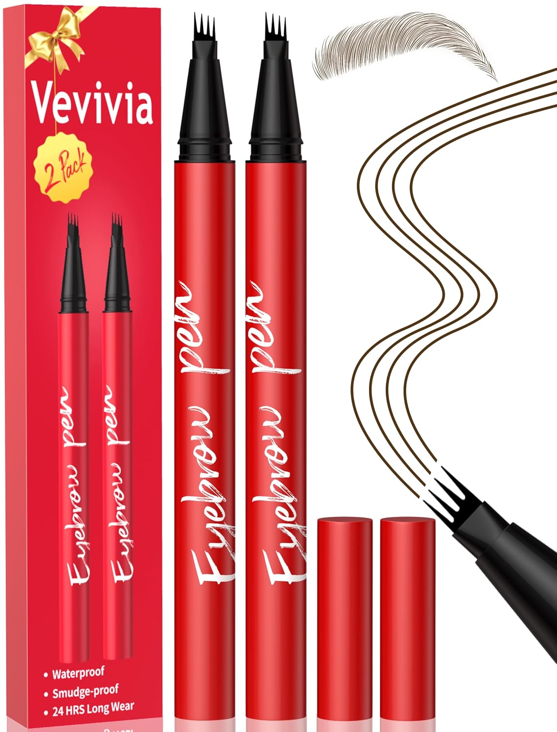 Detalle de Vevivia Beauty Eyebrow Pencils for Women — Dark Brown 2-Pack with Precise 4-Tip Brow Pencil