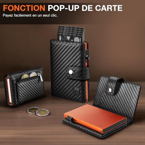 Detalle de TENBST Portefeuille Homme — Portefeuille RFID anti‑intrusion avec design pop‑up et porte‑monnaie séparé
